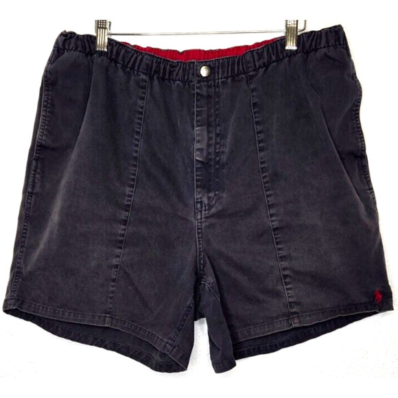 Vintage Polo Ralph Lauren Mens Chino Shorts Large Gray Blue Cotton Elastic Waist - Picture 1 of 16